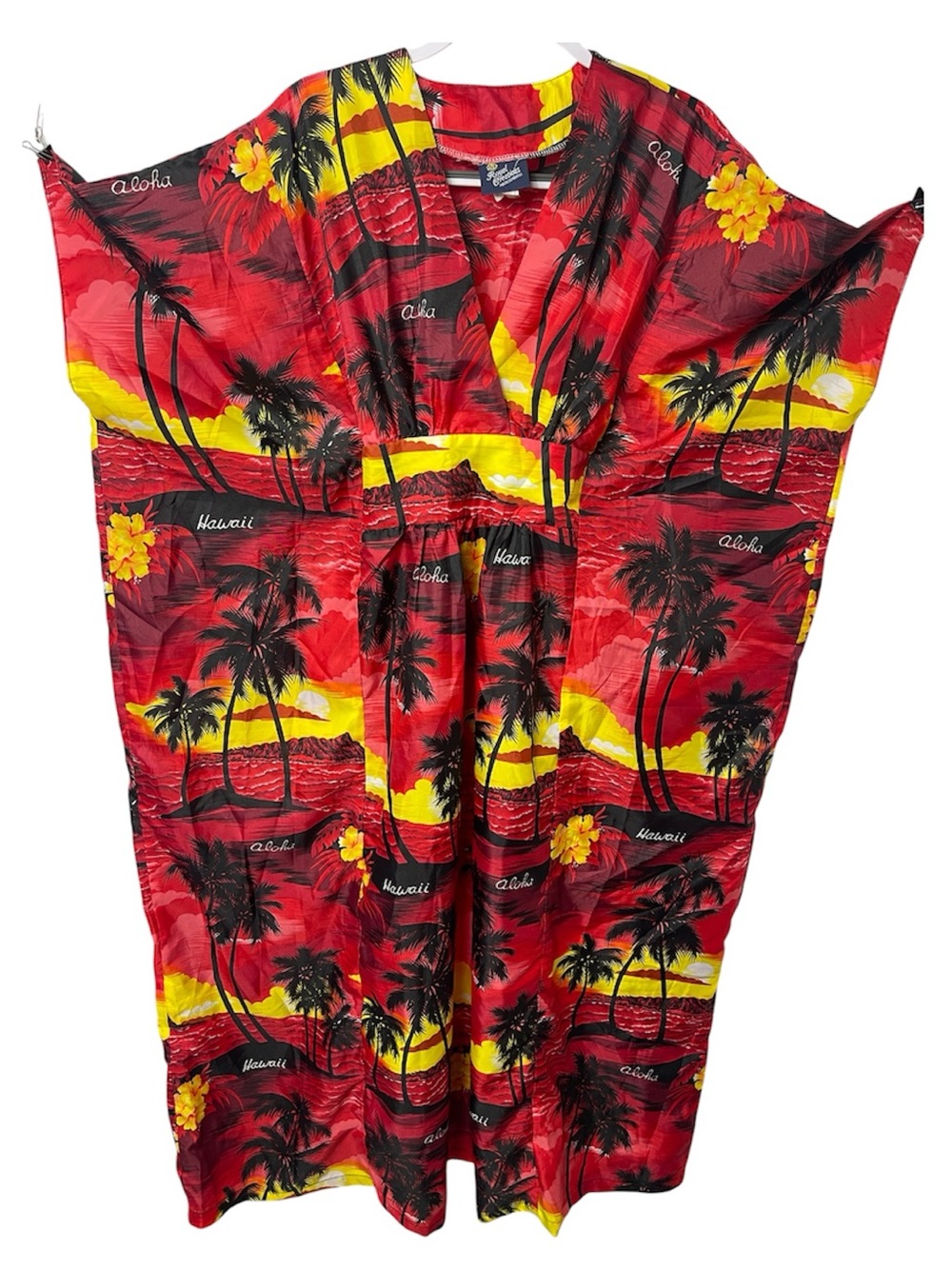 Vintage Royal Creations Red Hawaiian Print Aloha Mumu Kimono Dress Sunset